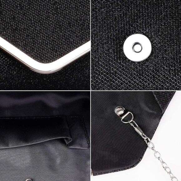 Women Black Trendy Clutch Purses Evening Fashion Envelope Cross-Body Handbags - Picture 5 of 7